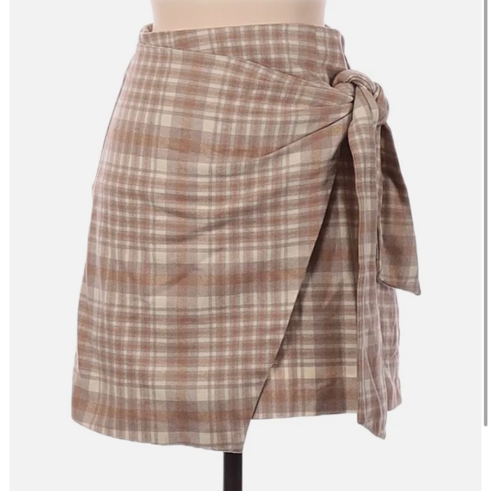 Wilfred Women’s Brown Camel Tan and White Plaid Skirt Small
